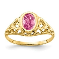 14K žuto zlato 7x ovalni ružičasti turmalin prsten