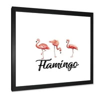 DesignArt 'Tri flamingosa na bijeloj seoskoj kući uokvireni umjetnički tisak