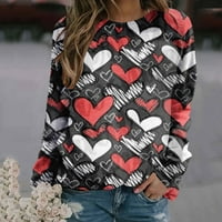 Prevelika majica za žene, Ženska majica s okruglim vratom s printom srca za Valentinovo, ugrađeni pulover s okruglim