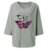 Ženske majice s dugim rukavima, ženski povremeni pamučni džemperi s okruglim izrezom, Ženska majica s leptirima,