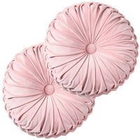 Set okruglih jastuka u naboru od bundeve, mekani baršun, ružičasti, promjera 14,5 inča