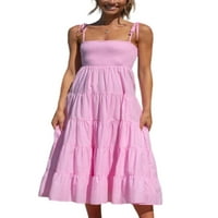 Ženska Midi haljina, jednobojna slip haljina, ljuljačke haljine bez rukava, seksi ružičasta haljina na plaži