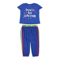 Wonder Nation Girls Ekskluzivni kratki rukavi i jogger pidžama set za spavanje veličine 4- & plus