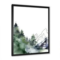 DesignArt 'Drveće sa zimskim tamnoplavim planinskim pejzažom III' Moderni uokvireni umjetnički tisak