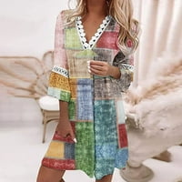 Ljetne haljine za ženske modne V-izrez tiskane čipke patchwork Bohemska ležerna haljina