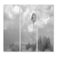Studell Home Decor monotona vjetrenjača na sivom oblačnom danu triptih zidne ploče umjetnost, 3pc, svaka 17
