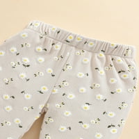 Proljetno-jesenska dječja dnevna odjeća s rebrastim cvjetnim printom, vrhovi dugih rukava šišmiš + lepršave hlače