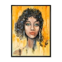 DesignArt 'Djevojka lice sa zelenim očima i dojma crne kose' Moderno uokvireno platno zidne umjetničke print