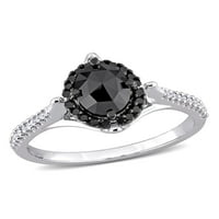 1- Karat T.W. Crno -bijeli dijamant 10kt bijeli zlatni halo zaručnički prsten
