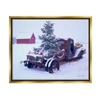 Snježna farma božićno drvce pejzaž odmor grafička umjetnost metalik zlato uokvireno umjetničko print zidna umjetnost