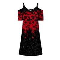 Žene čipka mini mini moda kratkih rukava ljetna haljina s V-izrezom crvena xl