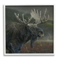 Stupell Industries Moose Dark Forest Pejzažni životinje i insekti Slikanje bijelog uokvirenog umjetničkog tiskana