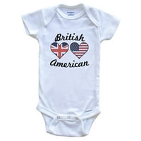 Britanska američka zastava srca dječji bodi, 6 mjeseci bijelo
