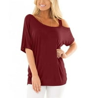 Ženski top ljetna majica ležerni asimetrični jednobojni labavi top kratkih rukava Vino, e-mail