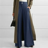 Ženske teretne hlače širokih nogavica visokog struka obične Ležerne hlače u naboru hlače s džepovima široke hlače