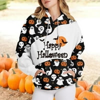 Yubatuo Womens Halloween Twimshirt Women's Casual Halloween nepravilni tisak dugih rukava labavi kapuljača s kapuljačom