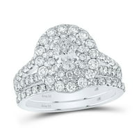 Ženski solidni 14KT bijelo zlato ovalni dijamantni halo mladenkin vjenčani prsten set CTTW prsten Veličina 7.5