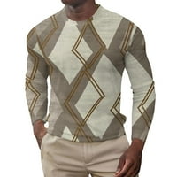 Muška jesensko-zimska karirana majica s printom u donjem dijelu košulje, Plus veličina, Okrugli vrat, Dugi rukav