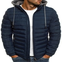 A / muški jednobojni kaput s kapuljačom s uspravnim ovratnikom,jednobojna Puff jakna Na vezanje, zimska gornja