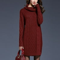Ženska džemper haljina dolčevita dugih rukava čvrsto pletena džemper haljina ležerna široka ugodna zimska pulover