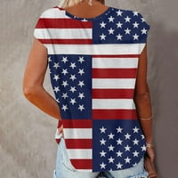 Ženska boho majica za Dan neovisnosti, Okrugli vrat, Kratki rukav, ležerna zastava SAD-a, crvena