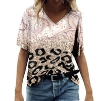 Košulje za žene modna Leopard košulja s izrezom u obliku slova u obliku slova U i kratkim rukavima sa šljokicama