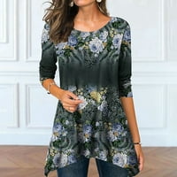 Jesenska odjeća za žene majica s okruglim vratom dugih rukava tunika s cvjetnim printom gornji dio s neravnim