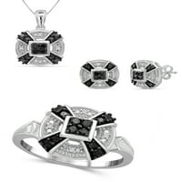 Jewelersclub Carat T.W. Crno-bijeli dijamantni srebrni set nakita od 3 komada
