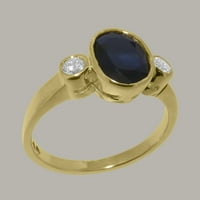Ženski prsten za obljetnicu od 14k žutog zlata s prirodnim safirom i kubičnim cirkonijem britanske proizvodnje
