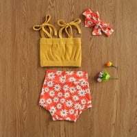 Dječji ljetni Komplet odjeće za djevojčice, Majice s leptir mašnama + kratke hlače + traka za glavu