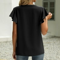 Ženska labava ležerna jednobojna bluza s kratkim rukavima u obliku slova u, majica s tunikom, topovi, Crna, u