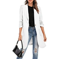 Bijeli sakoi za žene, modne elegantne Ležerne jakne, Ženski jednobojni vrhovi s rukavima od tri četvrtine i gumbima,