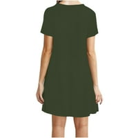 Ženska haljina veličine plus, jednobojna večernja haljina s okruglim vratom, široka haljina kratkih rukava, zelena