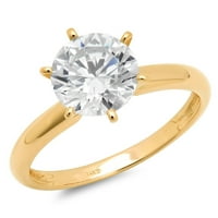vjenčani prsten okruglog reza s prozirnim imitiranim dijamantom od žutog zlata 14k, Veličina 4