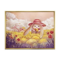 DesignArt 'Little Bunny sa žutim cvjetovima' tradicionalno uokvireno platno zidne umjetničke ispis