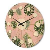 DesignArt 'palmino tropsko lišće retro uzorak' Moderni zidni sat iz sredine stoljeća