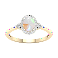 Imperijalni dragulj 10k žuto zlato ovalno rezanje Etiopskog Opal Ct TW Diamond Halo Ženski prsten