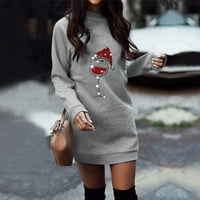 Božićne haljine za žene puloverice s dugim rukavima pulover predimenzionirana midi haljina, siva, xl