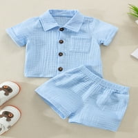 Dječji dječaci odjeća Set Toddler dojenčadi Boys Pamučna lanena košulja s gumbom dolje kratke hlače ljetno odijelo