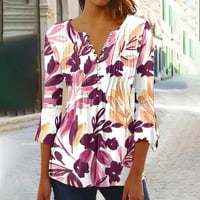Rasprodaja ženskih vrhova u A-listi-Novi Dolazak ležernih majica s printom s nabranim rukavima u ljubičastoj boji