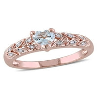 Carat T.G.W. Aquamarin i dijamant-naglašeni ružičasti rodijev rodij srebrni vintage zaručnički prsten od srca