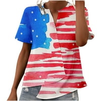 Yyeselk američka zastava tisak ljetne žene bluze kratke rukave seksi V-izrez tunika casual patchwork nepravilni
