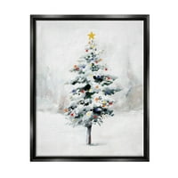 Snježno božićno drvce Pejzaž blagdanska grafika u crnom okviru umjetnički tisak zidna umjetnost