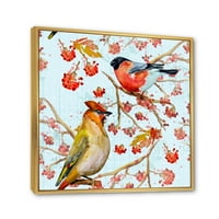 DesignArt 'dvije ptice koje sjede na granama tijekom jeseni' tradicionalno uokvireno platno zidne umjetničke ispis