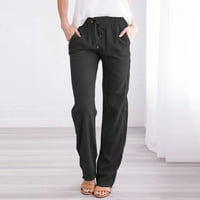 Lanene hlače za žene, Rasprodaja ženske Ležerne pamučne i lanene jednobojne hlače s elastičnim strukom, duge ravne