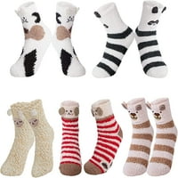 Par ženskih krznenih čarapa, ugodne mekane pahuljaste slatke mačke, zimske tople čarape za papuče, božićne čarape,