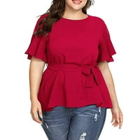 Ženski ljetni vrhovi Ženski čvrsti plus veličina košulja s kratkim rukavima pojasevi vrhovi bluza