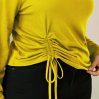 Plus size ženska majica s dugim rukavima casual o vrat vučni pleteni vrhovi pulover žuti xl
