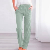 Ženske teretne hlače u trendu Elastične ravne noge s visokim strukom, dugačka s džepovima s džepovima