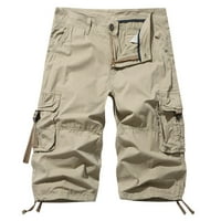 Muške Capri hlače, Ležerne široke kratke hlače s više džepova ispod koljena, lagani teretni joggeri s patentnim